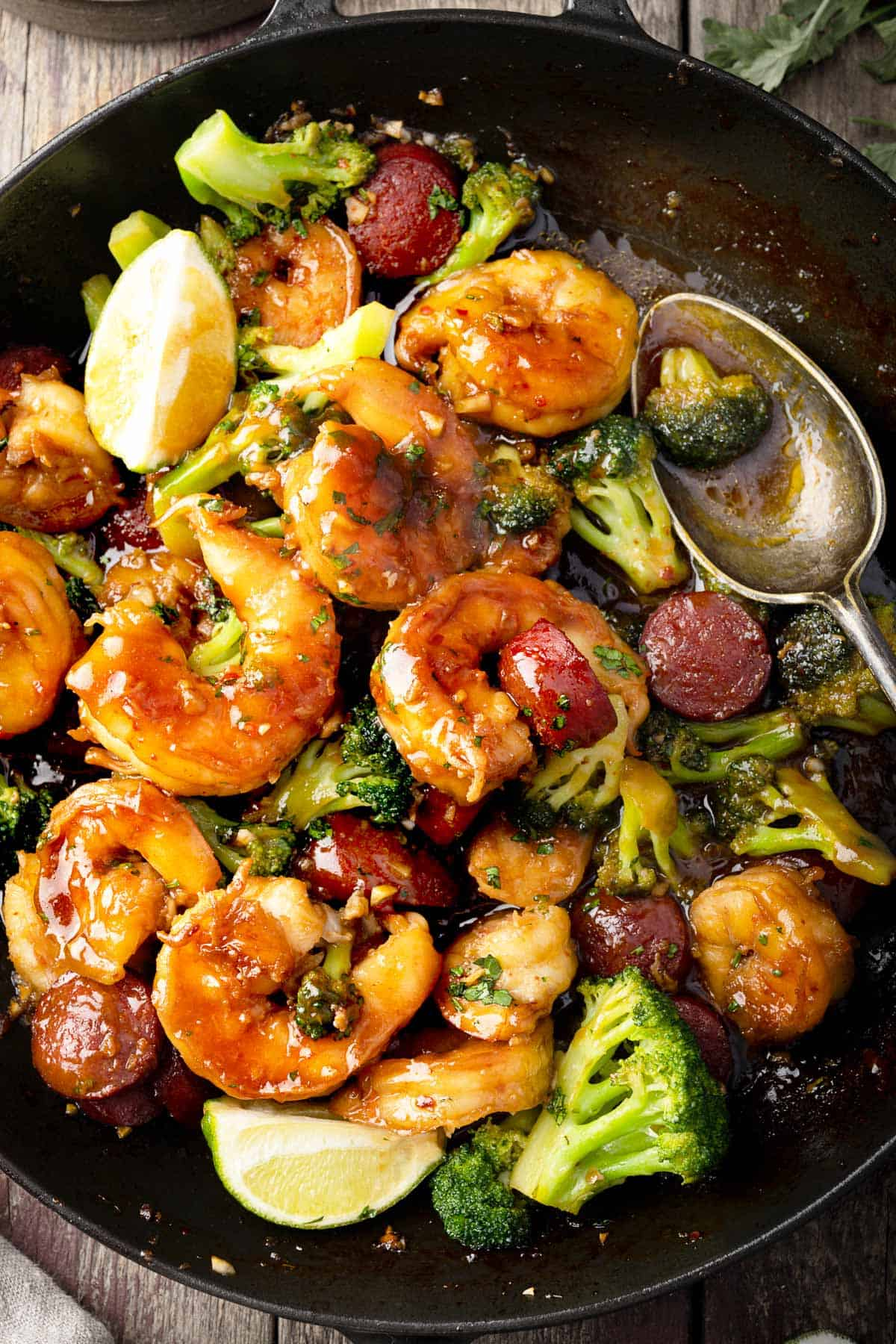 Honey Garlic Shrimp, Sausage & Broccoli 